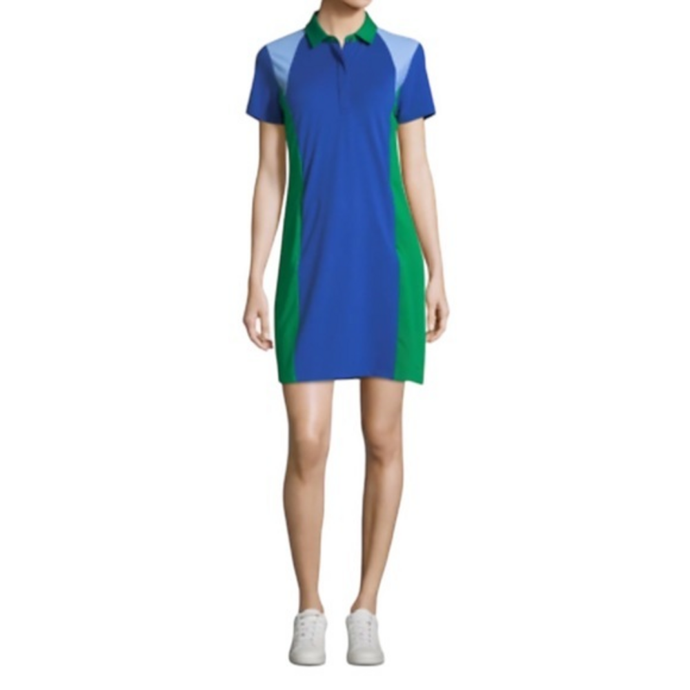 Tory Burch Sport Color Block Blue & Green Pique Polo Golf Tennis Dress‎ Large
